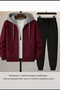 Piece Color Hooded Zippered Cardigan Tracksuit Set 2-Piece Transitional