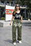 Women's Jeans Printed Waist Leg Unit Loose Fit Wide Leg