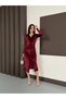 Fitted Polo Neck Gathered Detail Midi Length Stretchy Velvet Pencil Dress - 7