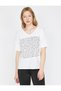 Women's Ecru Crew Neck Short Sleeve T-Shirt 9YAL18614IK - 3