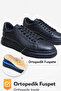 Men's Black Textured Leather Black Thick Sole Guaranteed Lace-Up Casual Sneakers - 6