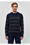 Wool Blended Striped Navy Blue Sweater Slim Fit / Slim Fit 0710209 -70490 - 3