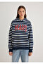 Logo Printed Navy Blue Striped Sweatshirt 1S10118-81518 - 3