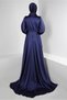BEAD EMBROIDERED DRAPE DETAILED SATIN GOWN DRESS 50351 - 3