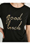 Women's Black Text Printed T-Shirt 0YAK13129OK - 5