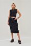 Women's Black Color Pleated Front Buttoned Cotton Skirt - 2