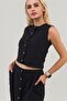 Women's Black Color Pleated Front Buttoned Cotton Skirt - 6