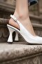 Women's Harmony Open Back White Patent Leather Metallic Shoes Heel - 4
