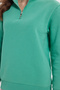 Women's Relax Fit Comfortable Cut Cotton Fleece-Lined Half-Zip Green Mock Neck Sweatshirt - 4