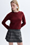 Women's Burgundy Loose Fit Crew Neck Sweater