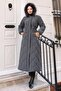 Zippered Hooded Quilted Coat Gray 19277