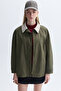Women's Khaki Velvet Collar Oversize Coat Jacket