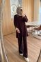 Premium Rayon Set with Tulle Sleeves - Plum