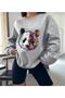 سويت شيرت نسائي من Panda مطبوع باللون الرمادي برقبة دائرية