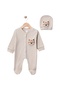 Cotton Corded Fabric Newborn Baby Rompers & Hat Set with Lion Figure - 2