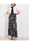Women's Black Patterned Long Viscose Skirt 1898