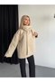 Women's Stone Color Shawl Detailed Cotton Textured Premium Cashmere Coat - 5