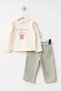 Bow Detail Peter Pan Collar Muslin 3-Piece Holiday Girl Baby Top and Bottom Set - 3