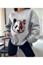 سويت شيرت نسائي من Panda مطبوع باللون الرمادي برقبة دائرية - 2