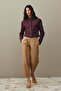 Asymmetrical Stitched Denim Jacket Burgundy - 2