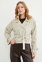 Double-Breasted Collar Trench Coat with Belt and Shoulder Detail
