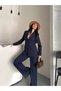 Women's 4-Button Jacket and Trousers Set Navy Blue - 4