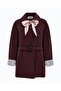 Scarf Detailed Belted Trench Coat Burgundy - 5
