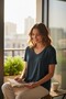 Women's Knitted Short Sleeve V-Neck T-Shirt - 2