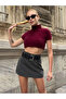 Women's Gray Belted Shorts Skirt - 2