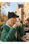 Women's Black Eared Plush Hat |   Winter Trend Design - 5