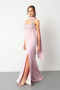 Women's Powder Color Slim Fit Long Fishtail Evening Dress with Scarf and Stone on the Bust