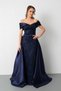 Women's Navy Blue Slim Fit Boat Neck Tailed Long Evening Dress - 2