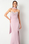 Women's Powder Color Slim Fit Long Fishtail Evening Dress with Scarf and Stone on the Bust - 3