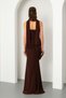 Women's Brown Slim Fit Strapless Neckline Shawl Detail Slit Long Evening Dress - 6