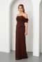 Women's Brown Slim Fit Boat Neck Peplum Detail Long Mermaid Evening Dress - 2