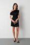 Women's Black Degaje Collar Mini Satin Graduation Evening Dress - 2