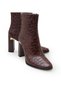 Women's Brown Crocodile Patent Leather Square Toe 9.5 cm Heeled Stylish and Elegant Accessory Boots with Gold Heel Detail - 3