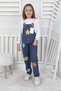 Girl's Slopet Children's Denim Overalls Floral Patterned Blue Slopet - 6