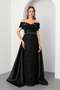 Women's Black Slim Fit Boat Neck Tailed Long Evening Dress - 2