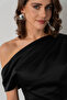 Women's Black Degaje Collar Mini Satin Graduation Evening Dress - 4