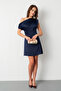 Women's Navy Blue Degaje Collar Mini Satin Graduation Evening Dress