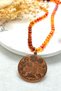 Amber Necklace with Praying Sealed Copper Medallion Pendant - 7