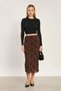 Women's Velvet Floral Patterned Pencil Skirt - Brown