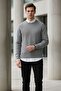 Men's Grey Crew Neck Long Sleeve Soft Textured Knit Sweater - Men's Sweater
