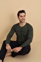 Men's Cotton Pajama Set Khaki Long Sleeve Top Black Bottom Soft Textured - 6