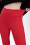 Women's Red High Waist Corded Fabric Inner Non-Show t Shaping / Sculpting Sports Leggings - 7