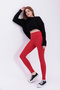 Women's Red High Waist Corded Fabric Inner Non-Show t Shaping / Sculpting Sports Leggings - 5