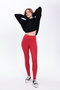 Women's Red High Waist Corded Fabric Inner Non-Show t Shaping / Sculpting Sports Leggings - 3