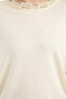Round Neck Pearl Detailed Knitwear Sweater - Ecru - 5