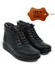 Women's Black Genuine Leather Fur-Lined Fully Orthopedic Non-Slip Sole Mother's Boots